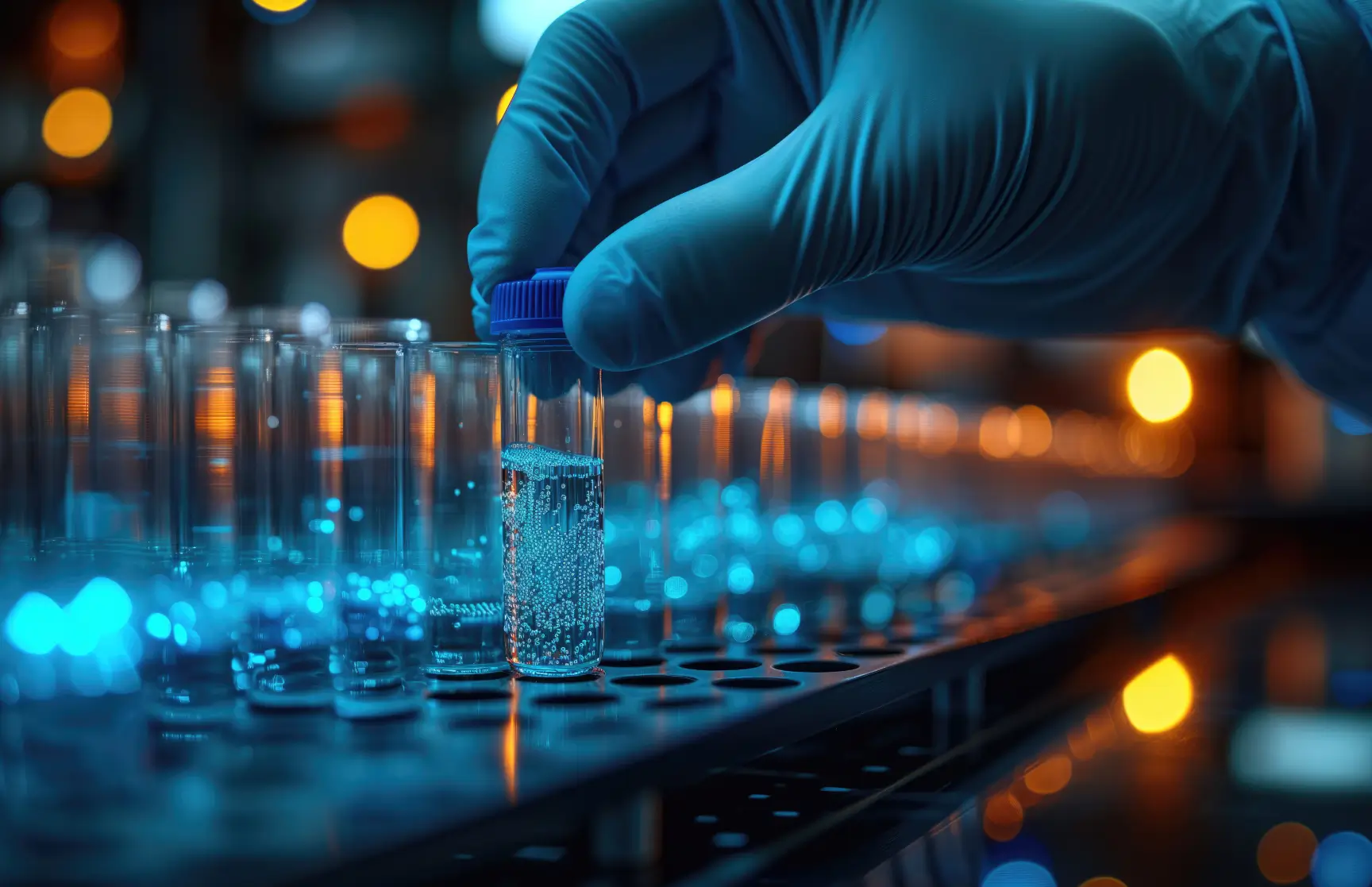 Close up of vials in a scientific lab