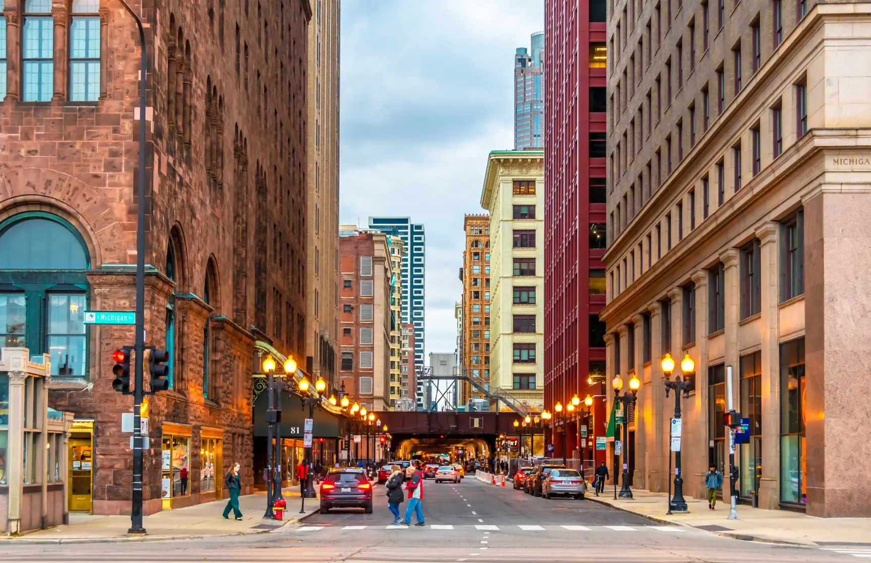City street with tall buildings